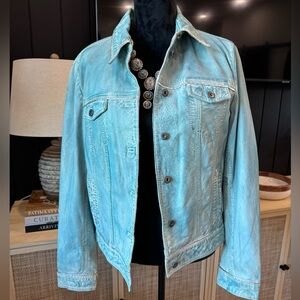 Scully leather jacket light blue